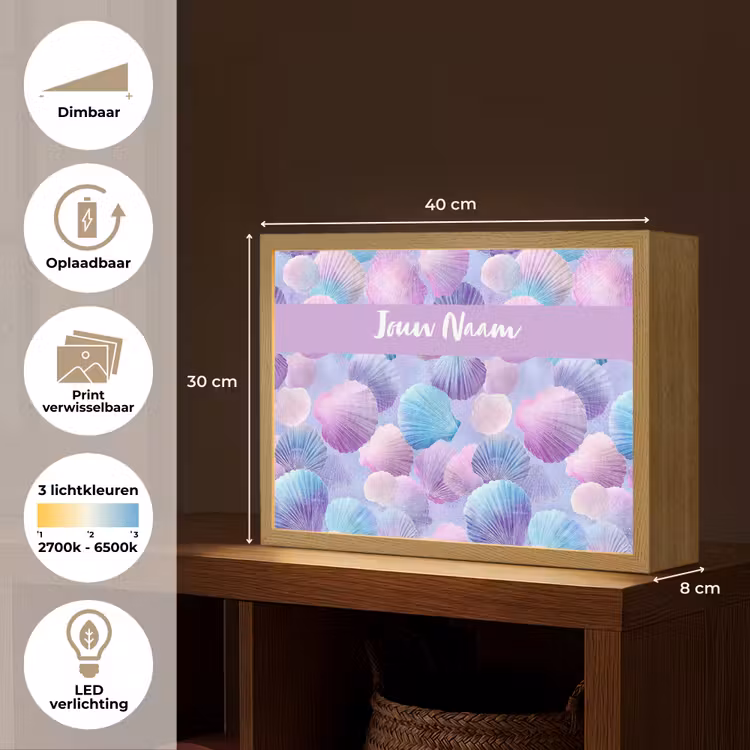 Schelpen - Paars - Blauw - Patroon Light Box met batterij (Wandlamp kind) middel -USP_websiteoverzichtNL