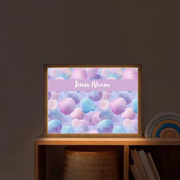 Schelpen - Paars - Blauw - Patroon Light Box met batterij (Wandlamp kind) middel -sfeer1_kind