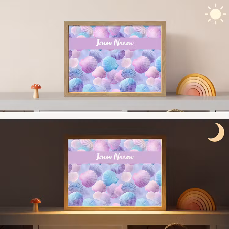 Schelpen - Paars - Blauw - Patroon Light Box met batterij (Wandlamp kind) middel -sfeer3_kind