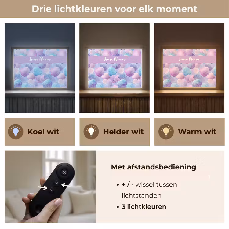 Schelpen - Paars - Blauw - Patroon Light Box met batterij (Wandlamp kind) middel -USP_lichtkleurNL