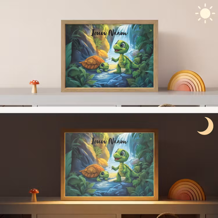Schildpad - Dino - Jungle - Waterval Light Box met batterij (Wandlamp kind) middel -sfeer3_kind