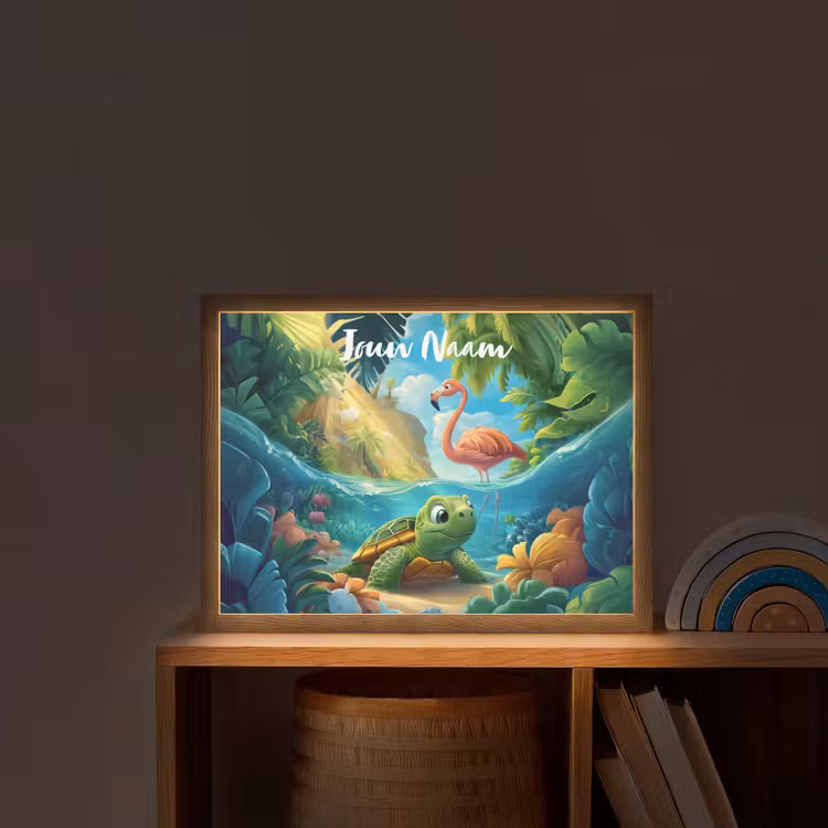 Schildpad - Flamingo - Tropisch - Oceaan Light Box met batterij (Wandlamp kind) middel -sfeer1_kind