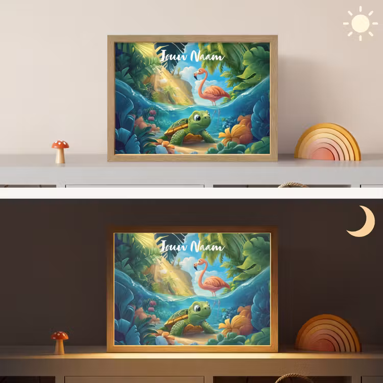Schildpad - Flamingo - Tropisch - Oceaan Light Box met batterij (Wandlamp kind) middel -sfeer3_kind