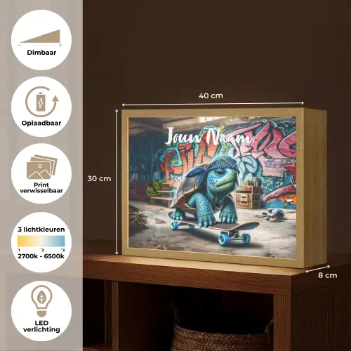 Schildpad - Graffiti - Skateboard - Jongens Light Box met batterij (Wandlamp kind) middel -USP_websiteoverzichtNL