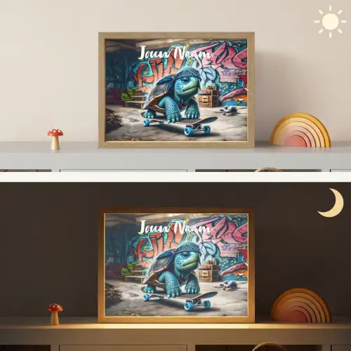 Schildpad - Graffiti - Skateboard - Jongens Light Box met batterij (Wandlamp kind) middel -sfeer3_kind