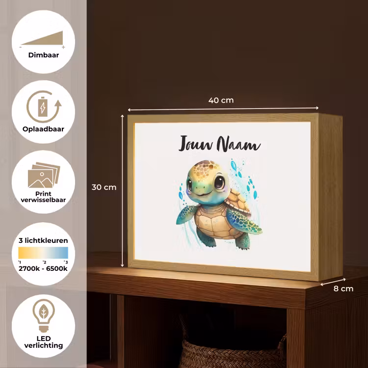 Schildpad - Waterverf - Kleuren - Dieren - Meisjes - Jongens Light Box met batterij (Wandlamp kind) middel -USP_websiteoverzichtNL