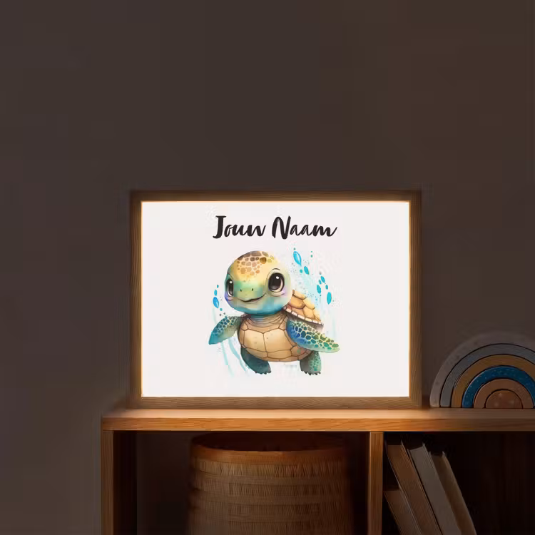 Schildpad - Waterverf - Kleuren - Dieren - Meisjes - Jongens Light Box met batterij (Wandlamp kind) middel -sfeer1_kind