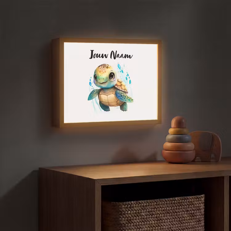 Schildpad - Waterverf - Kleuren - Dieren - Meisjes - Jongens Light Box met batterij (Wandlamp kind) middel -sfeer5_kind