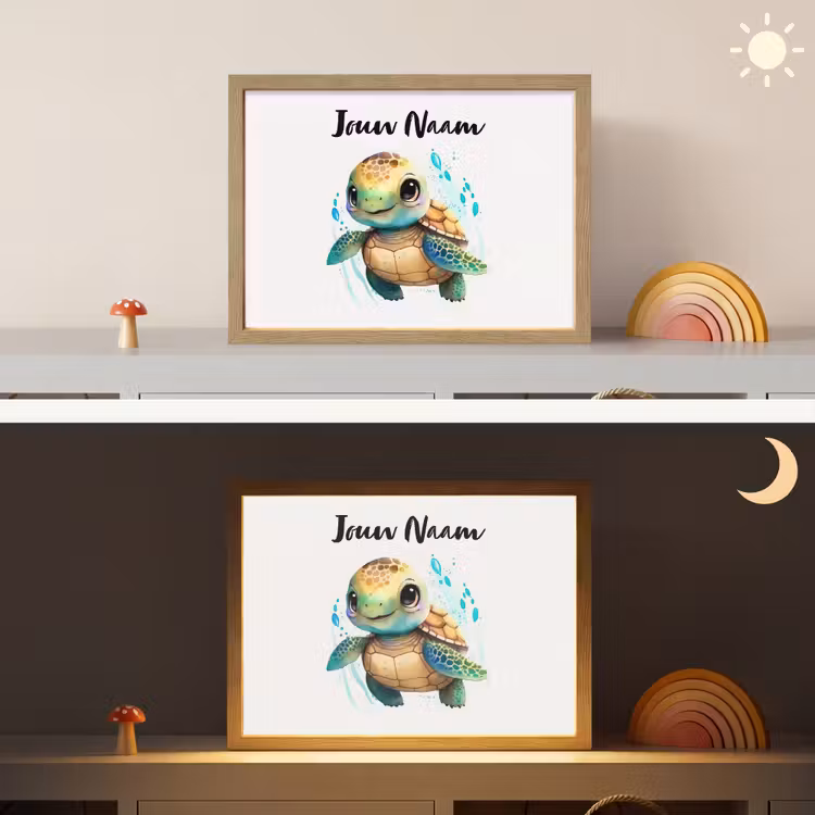 Schildpad - Waterverf - Kleuren - Dieren - Meisjes - Jongens Light Box met batterij (Wandlamp kind) middel -sfeer3_kind