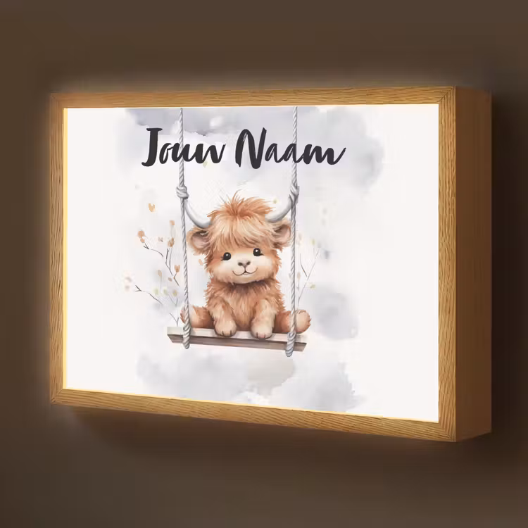Schotse hooglander - Dier - Kinderen Light Box met batterij (Wandlamp kind) middel -z3d_website