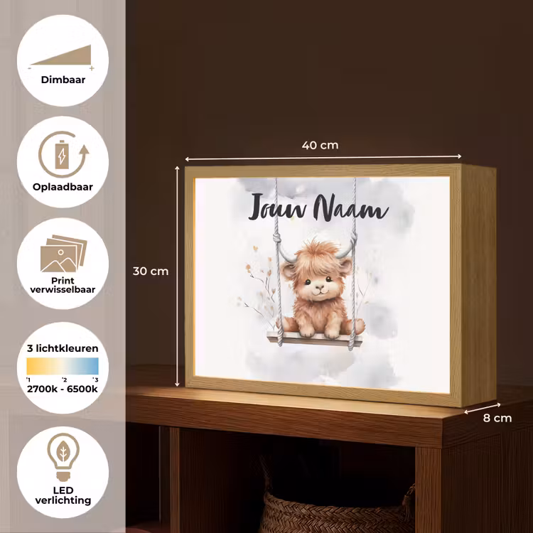 Schotse hooglander - Dier - Kinderen Light Box met batterij (Wandlamp kind) middel -USP_websiteoverzichtNL