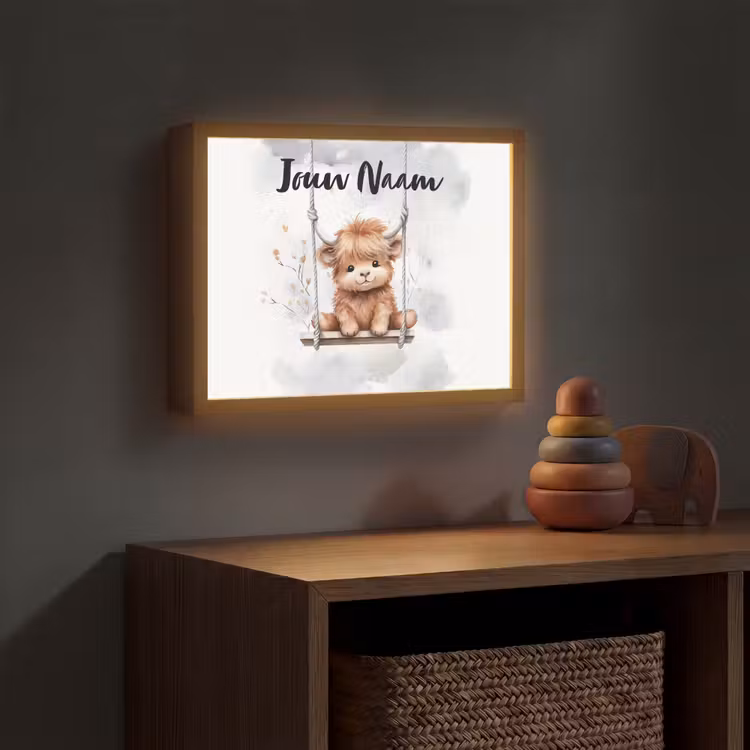 Schotse hooglander - Dier - Kinderen Light Box met batterij (Wandlamp kind) middel -sfeer5_kind