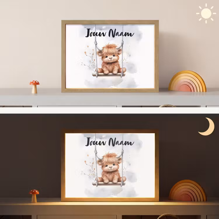 Schotse hooglander - Dier - Kinderen Light Box met batterij (Wandlamp kind) middel -sfeer3_kind