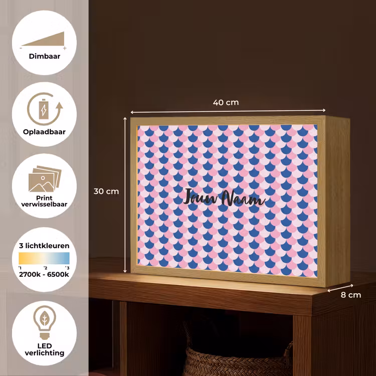 Schubben - Patroon - Blauw - Roze Light Box met batterij (Wandlamp kind) middel -USP_websiteoverzichtNL