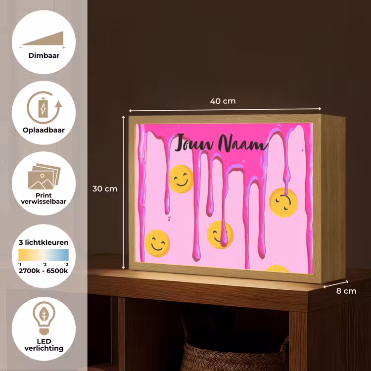 Smiley - Roze - Glazuur Light Box met batterij (Wandlamp kind) middel -USP_websiteoverzichtNL