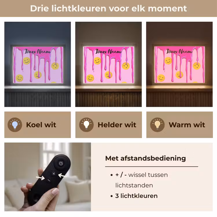 Smiley - Roze - Glazuur Light Box met batterij (Wandlamp kind) middel -USP_lichtkleurNL