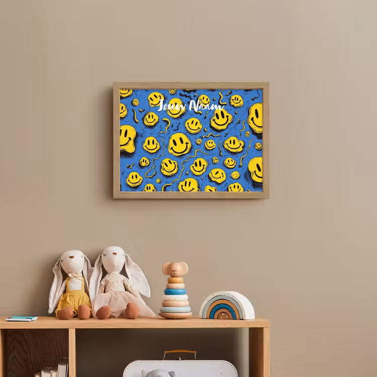 Smileys - Geel - Blauw Light Box met batterij (Wandlamp kind) middel -sfeer2_kind