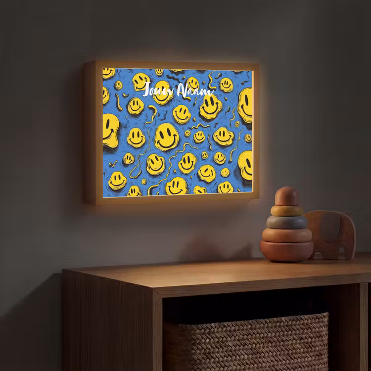 Smileys - Geel - Blauw Light Box met batterij (Wandlamp kind) middel -sfeer5_kind