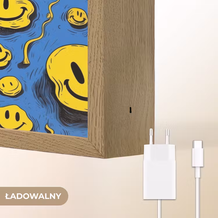 Smileys - Geel - Blauw Light Box met batterij (Wandlamp kind) middel -USP_websiteoplaadbaarNL
