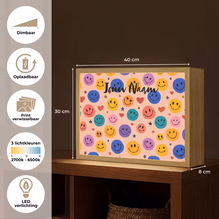 Smileys - Kleurrijk - Hartjes Light Box met batterij (Wandlamp kind) middel -USP_websiteoverzichtNL