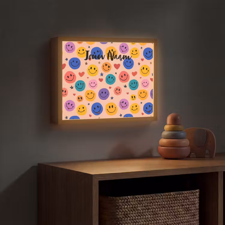 Smileys - Kleurrijk - Hartjes Light Box met batterij (Wandlamp kind) middel -sfeer5_kind
