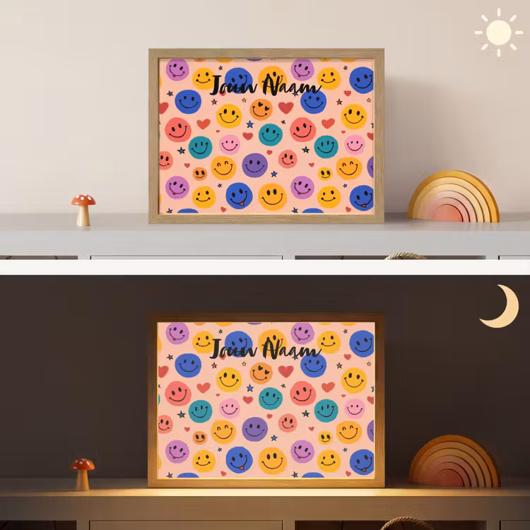 Smileys - Kleurrijk - Hartjes Light Box met batterij (Wandlamp kind) middel -sfeer3_kind