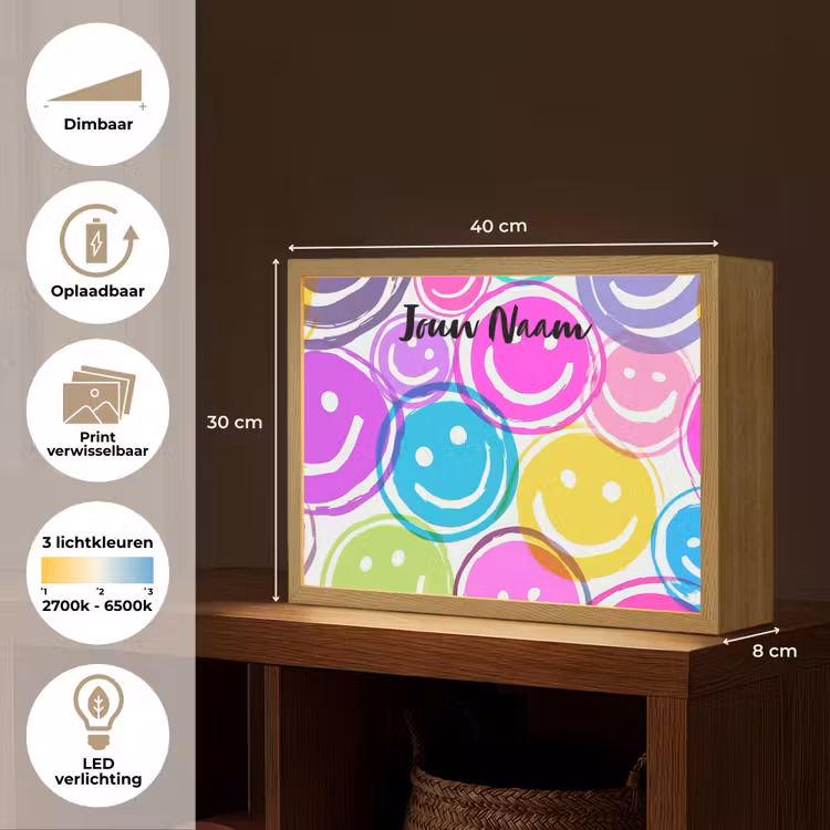Smileys - Kleurrijk - Neon Light Box met batterij (Wandlamp kind) middel -USP_websiteoverzichtNL