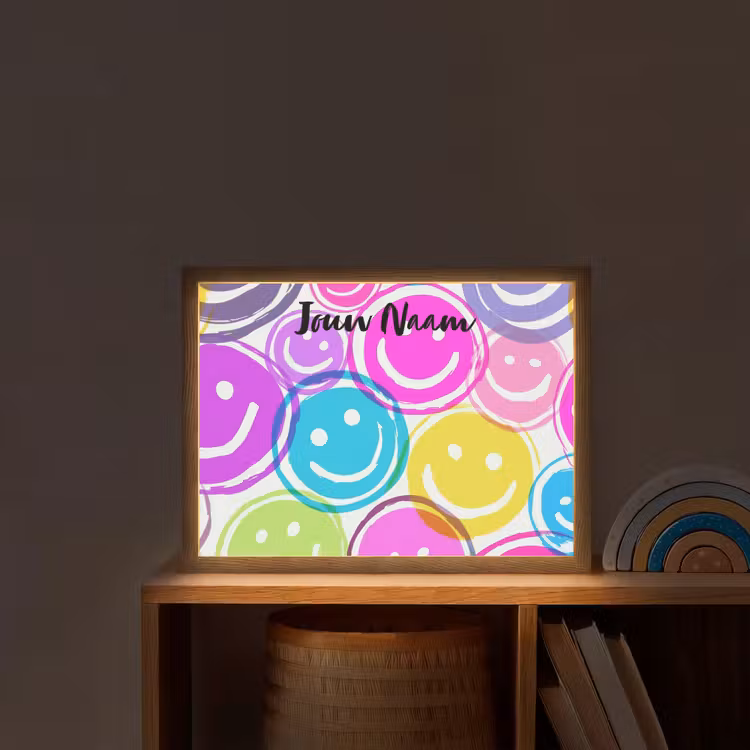 Smileys - Kleurrijk - Neon Light Box met batterij (Wandlamp kind) middel -sfeer1_kind