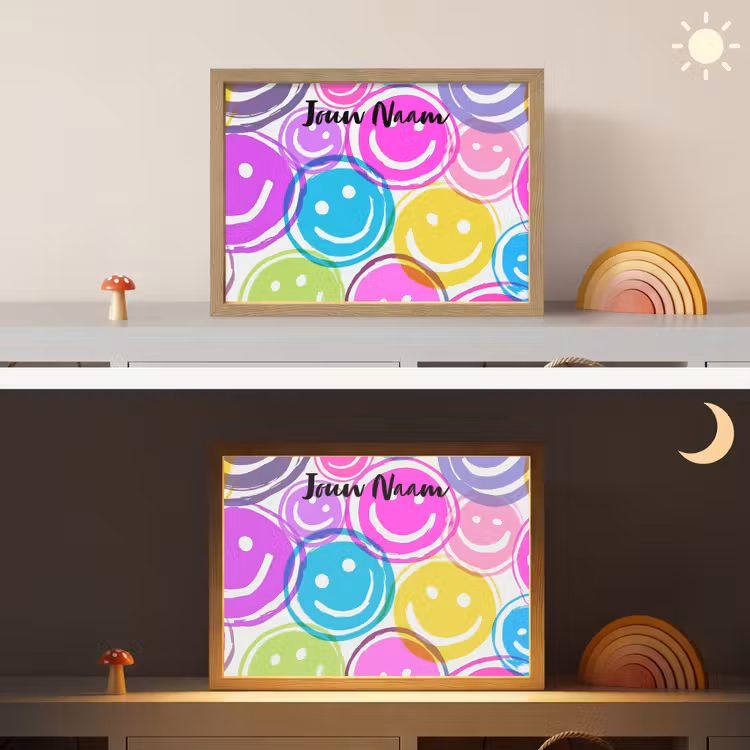 Smileys - Kleurrijk - Neon Light Box met batterij (Wandlamp kind) middel -sfeer3_kind