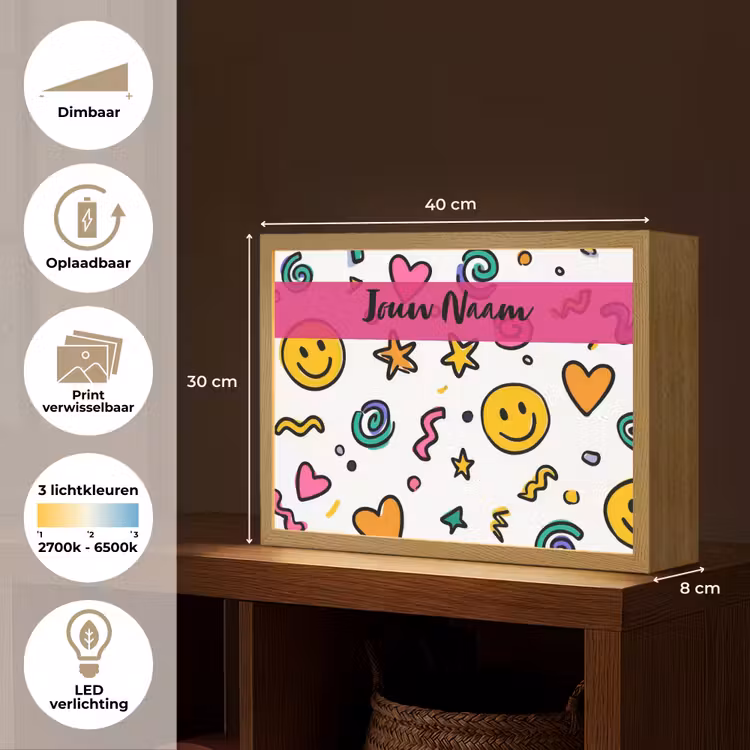 Smileys - Pictogrammen - Kleurrijk Light Box met batterij (Wandlamp kind) middel -USP_websiteoverzichtNL
