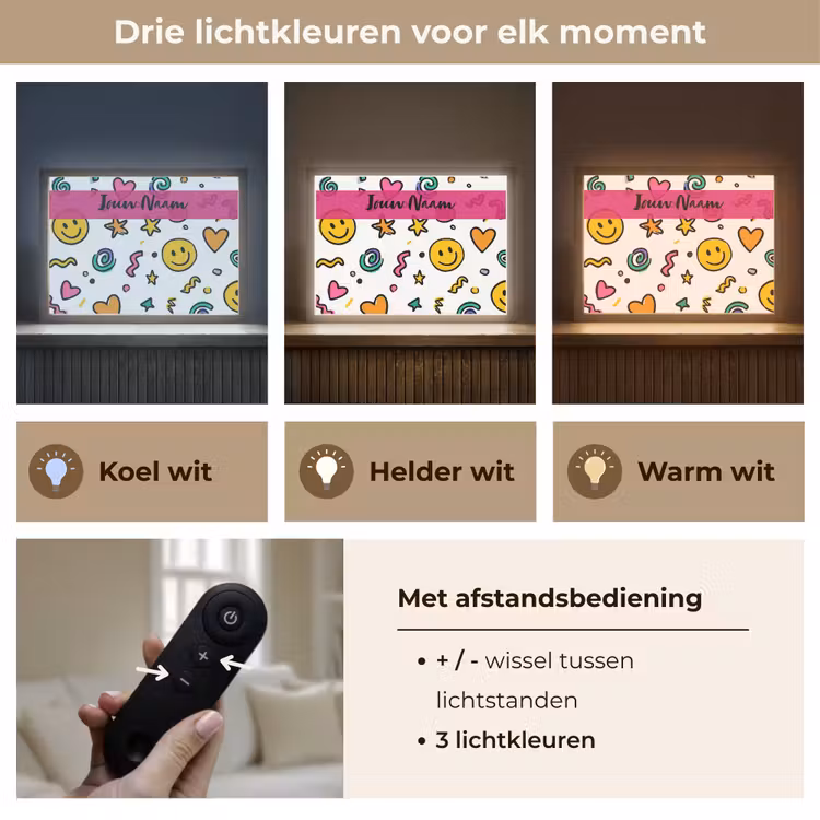 Smileys - Pictogrammen - Kleurrijk Light Box met batterij (Wandlamp kind) middel -USP_lichtkleurNL