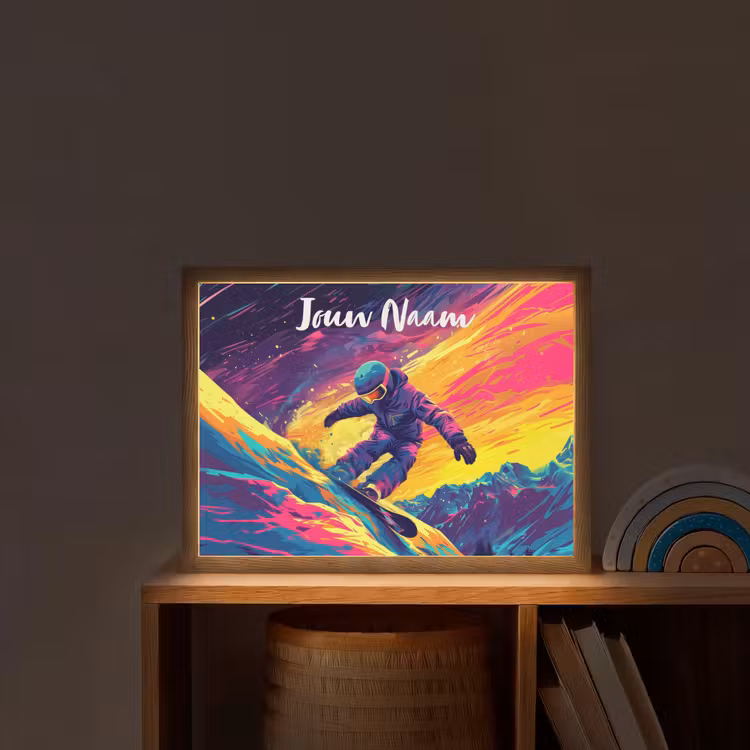 Snowboarden - Sneeuw - Kleurrijk Light Box met batterij (Wandlamp kind) middel -sfeer1_kind