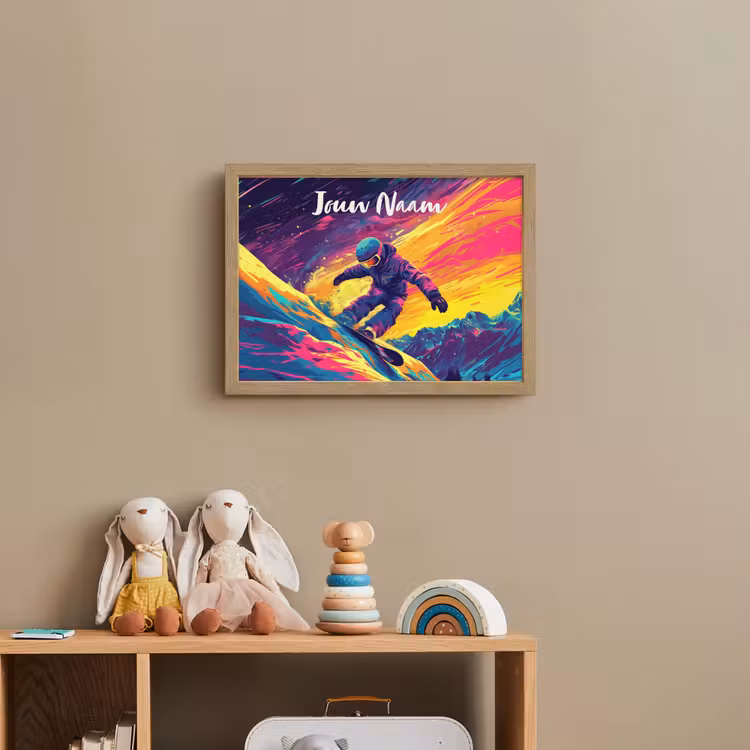 Snowboarden - Sneeuw - Kleurrijk Light Box met batterij (Wandlamp kind) middel -sfeer2_kind