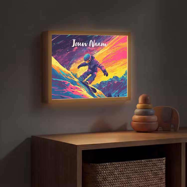 Snowboarden - Sneeuw - Kleurrijk Light Box met batterij (Wandlamp kind) middel -sfeer5_kind