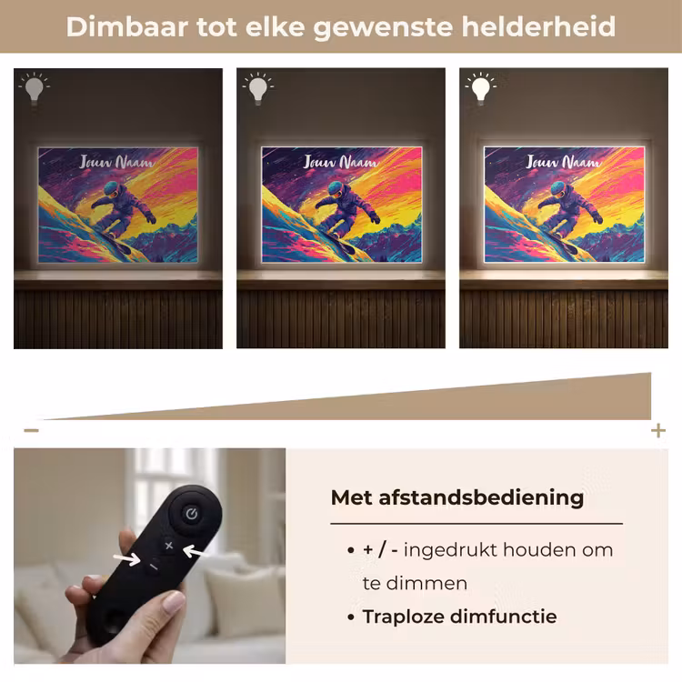 Snowboarden - Sneeuw - Kleurrijk Light Box met batterij (Wandlamp kind) middel -USP_dimbaarNL