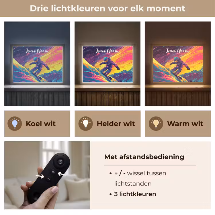 Snowboarden - Sneeuw - Kleurrijk Light Box met batterij (Wandlamp kind) middel -USP_lichtkleurNL
