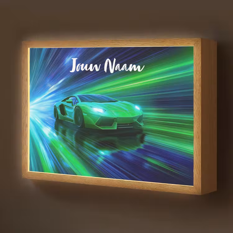 Sportauto - Groen - Snelheidslijnen - Neon Light Box met batterij (Wandlamp kind) middel -z3d_website