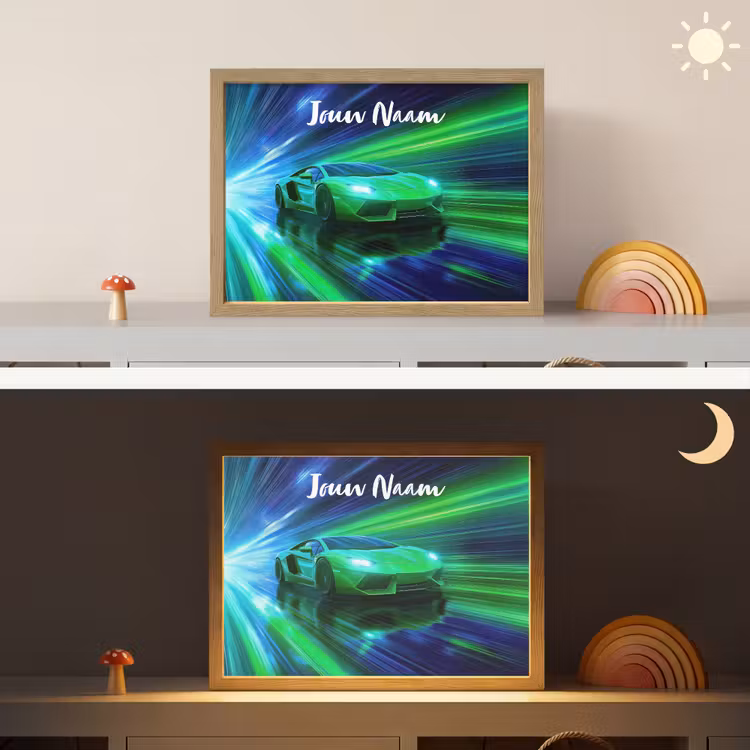 Sportauto - Groen - Snelheidslijnen - Neon Light Box met batterij (Wandlamp kind) middel -sfeer3_kind