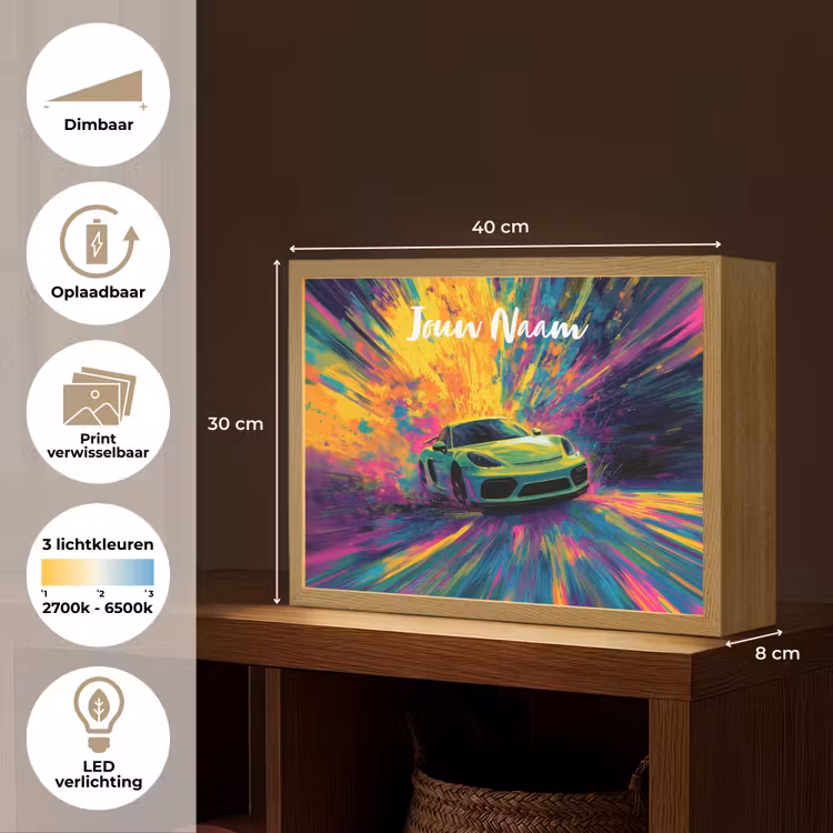 Sportauto - Groen - Verfstrepen - Kleuren Light Box met batterij (Wandlamp kind) middel -USP_websiteoverzichtNL