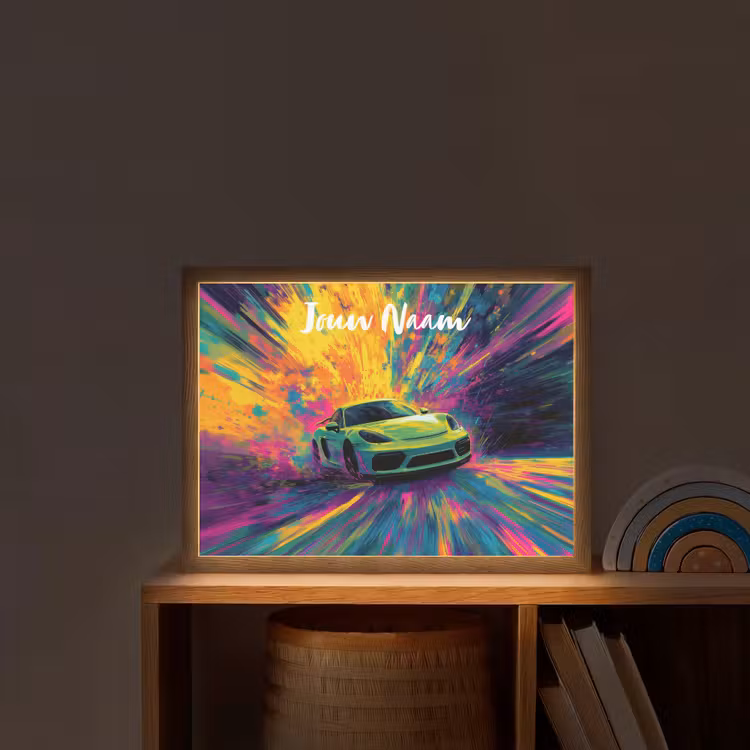 Sportauto - Groen - Verfstrepen - Kleuren Light Box met batterij (Wandlamp kind) middel -sfeer1_kind