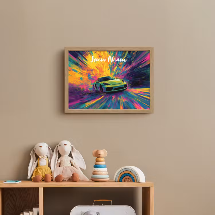 Sportauto - Groen - Verfstrepen - Kleuren Light Box met batterij (Wandlamp kind) middel -sfeer2_kind