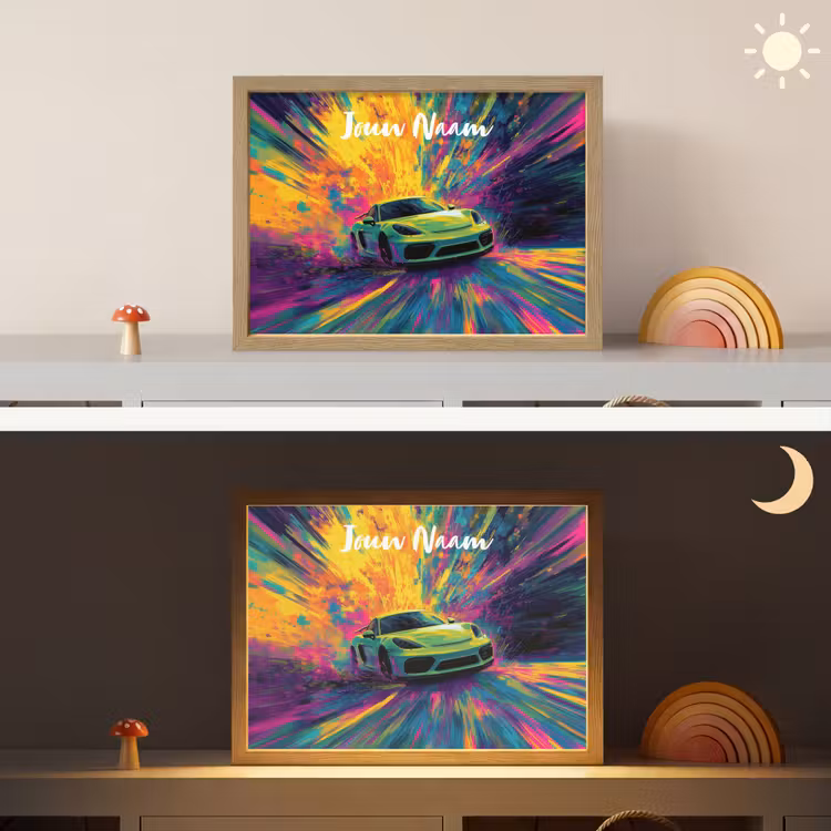 Sportauto - Groen - Verfstrepen - Kleuren Light Box met batterij (Wandlamp kind) middel -sfeer3_kind