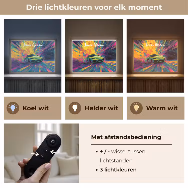 Sportauto - Groen - Verfstrepen - Kleuren Light Box met batterij (Wandlamp kind) middel -USP_lichtkleurNL
