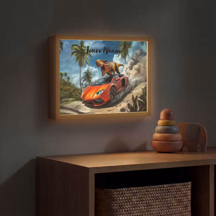 Sportauto - Rood - Dino Light Box met batterij (Wandlamp kind) middel -sfeer5_kind