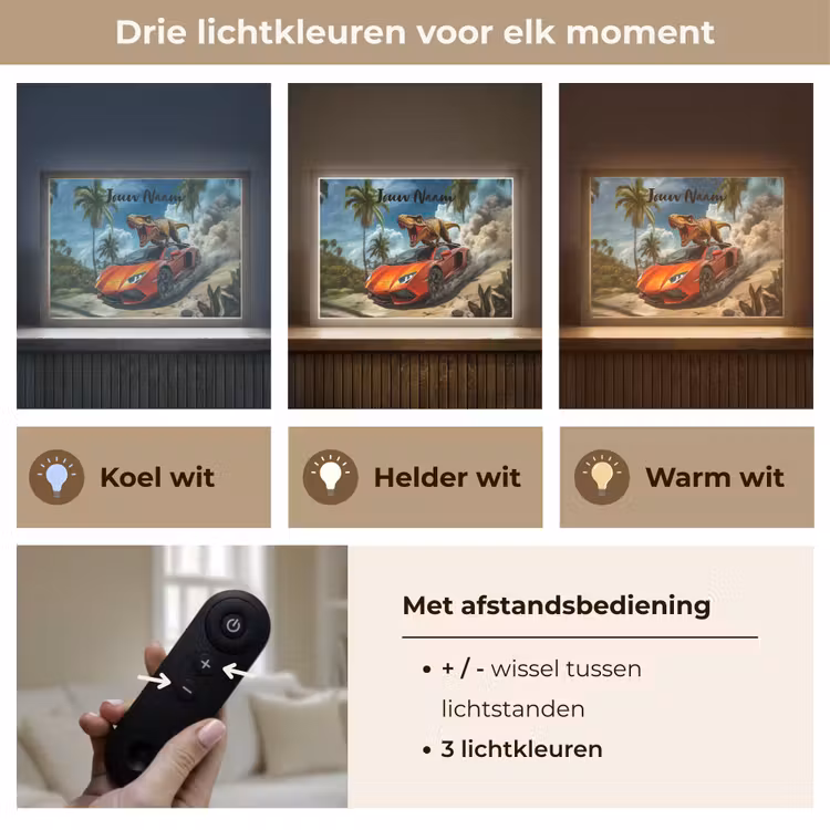 Sportauto - Rood - Dino Light Box met batterij (Wandlamp kind) middel -USP_lichtkleurNL