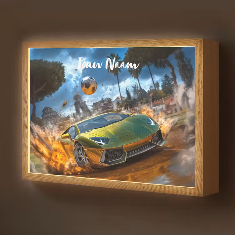 Sportwagen - Groen - Voetbal Light Box met batterij (Wandlamp kind) middel -z3d_website