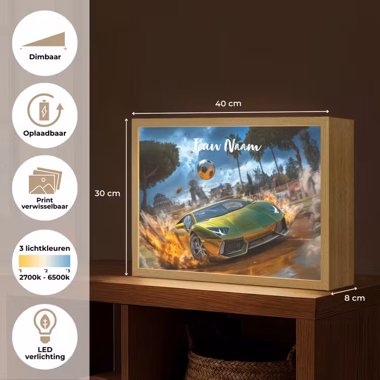 Sportwagen - Groen - Voetbal Light Box met batterij (Wandlamp kind) middel -USP_websiteoverzichtNL