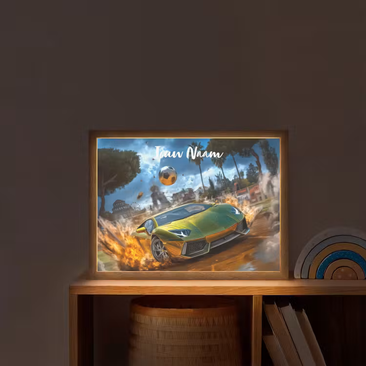 Sportwagen - Groen - Voetbal Light Box met batterij (Wandlamp kind) middel -sfeer1_kind