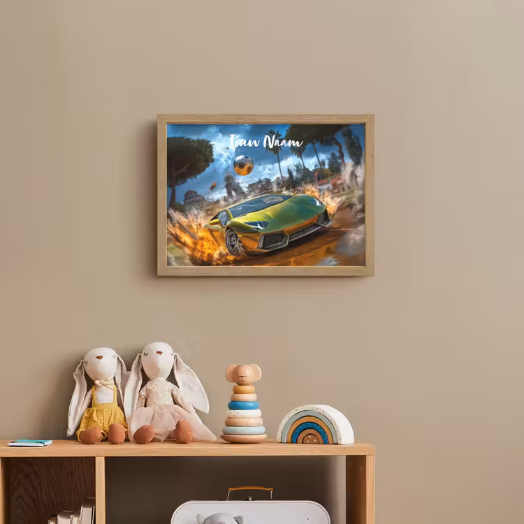 Sportwagen - Groen - Voetbal Light Box met batterij (Wandlamp kind) middel -sfeer2_kind