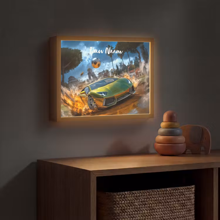 Sportwagen - Groen - Voetbal Light Box met batterij (Wandlamp kind) middel -sfeer5_kind